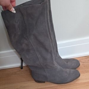 Vintage America Gray Suede Knee-High Heeled Boots